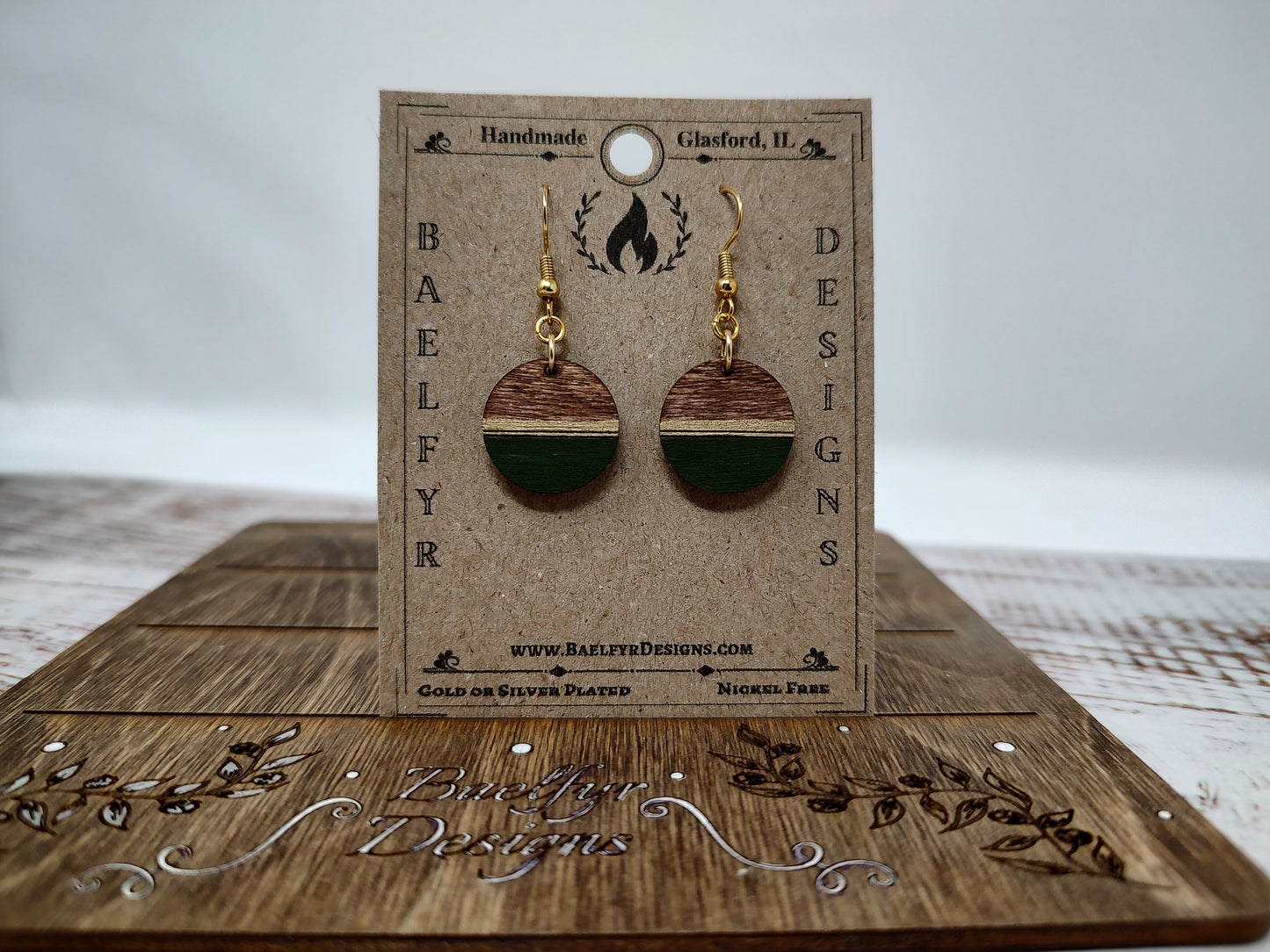 Small Circle Olive Green Wooden Earrings