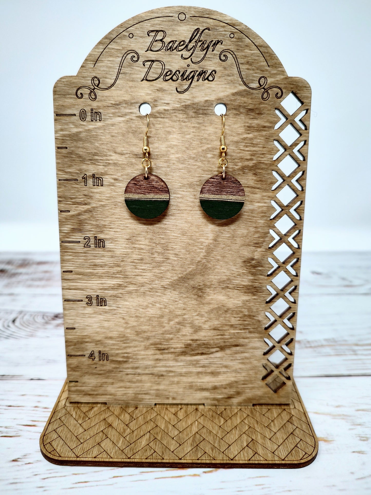 Small Circle Olive Green Wooden Earrings