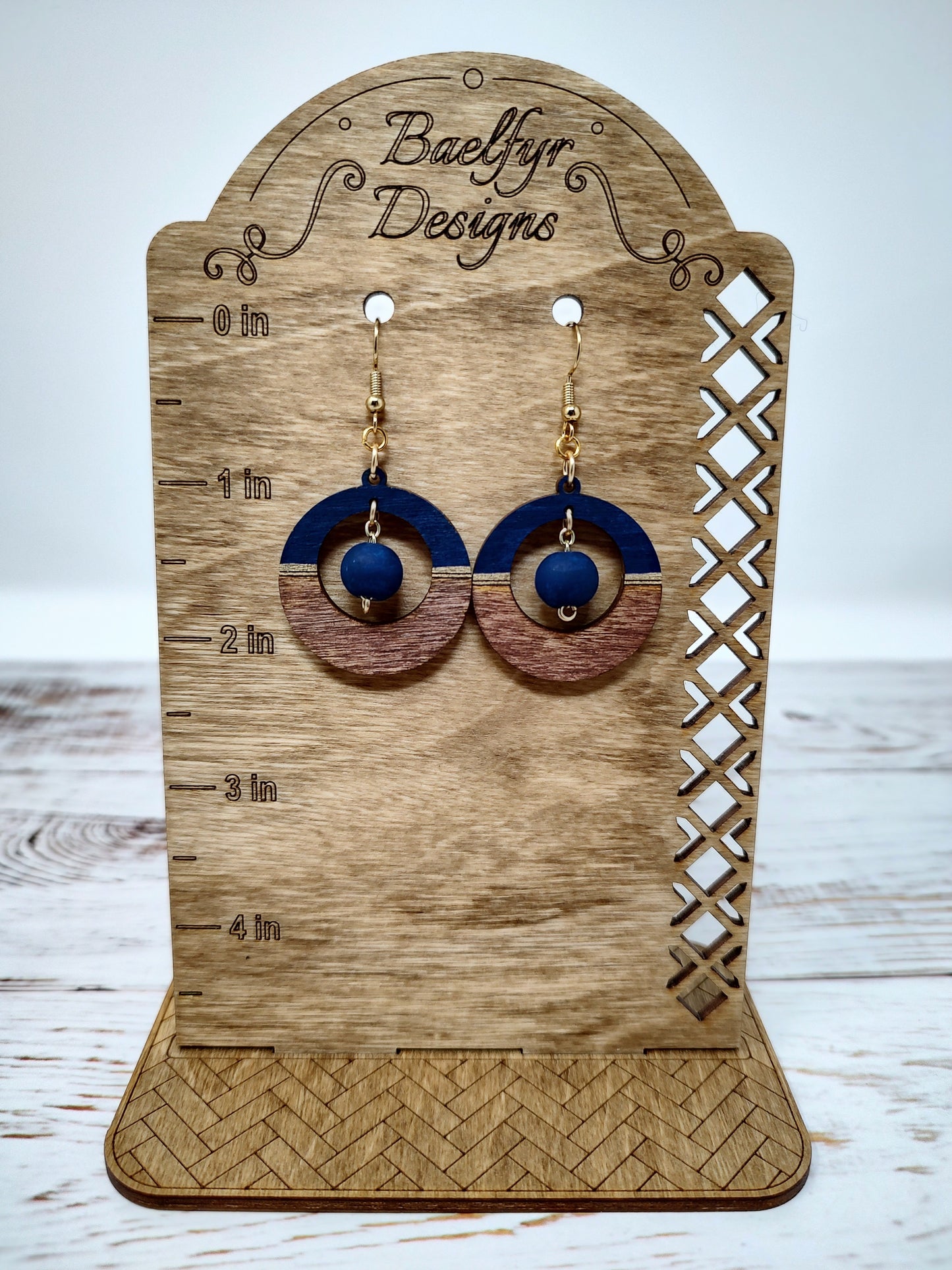 Dark Navy Blue Wooden Earrings