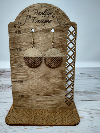 Gold and Herringbone Wooden Earrings