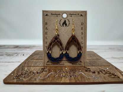 Geometric Oval Navy and Gold Wooden Earrings