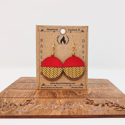 Red and Gold Herringbone Earrings
