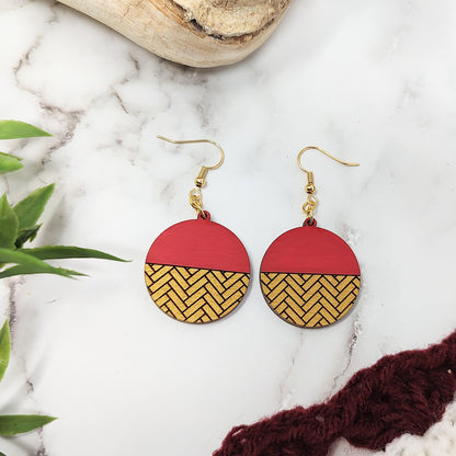 Red and Gold Herringbone Earrings