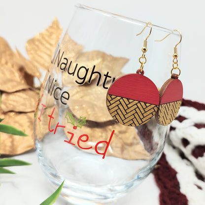 Red and Gold Herringbone Earrings