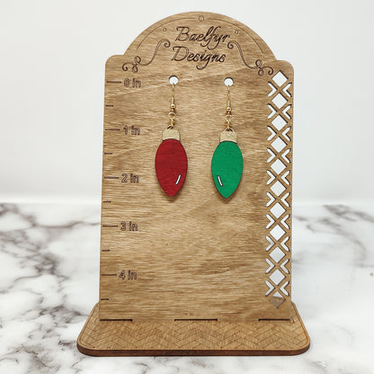 Christmas Bulb Green and Red Wooden Earrings