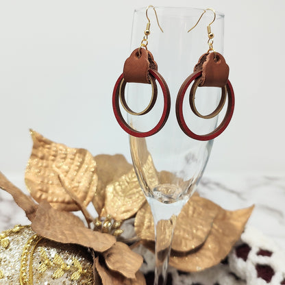 Red and Gold Wooden Hoop Earrings
