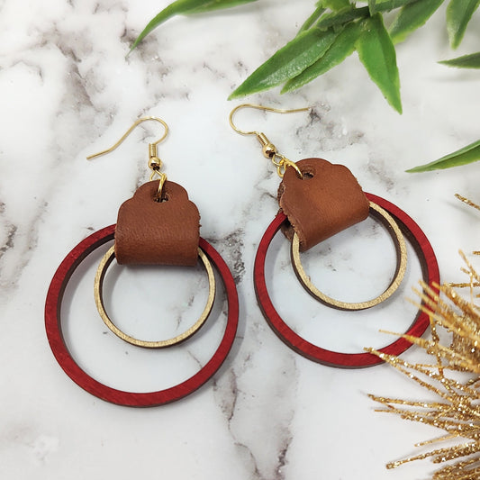 Red and Gold Wooden Hoop Earrings