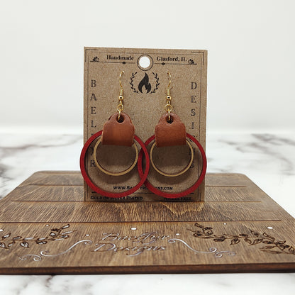 Red and Gold Wooden Hoop Earrings