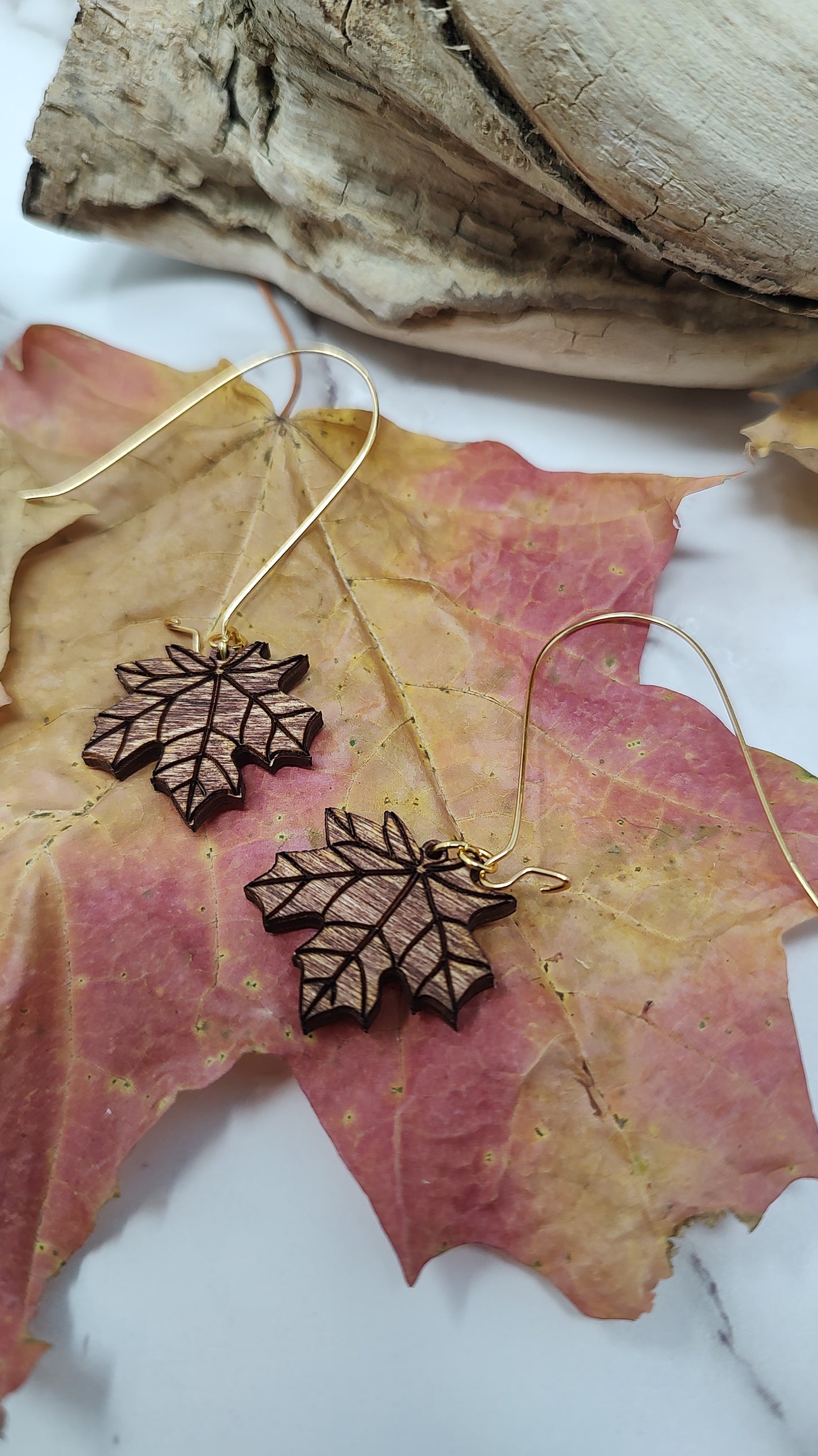 Maple Leaf Wooden Earrings