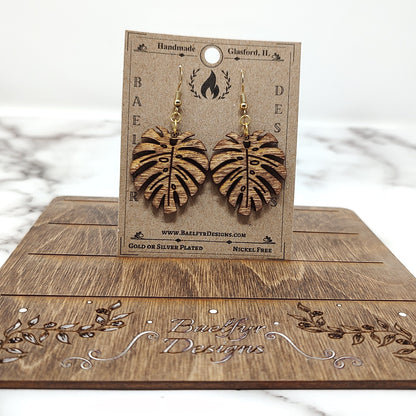 Monstera Leaf Wooden Earrings