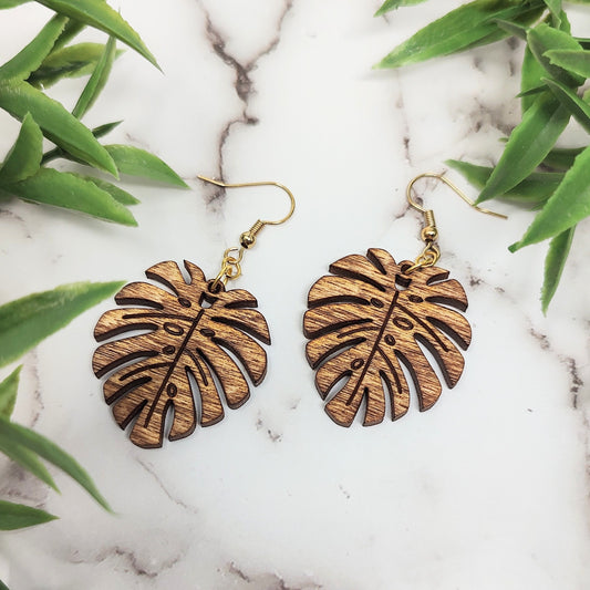 Monstera Leaf Wooden Earrings