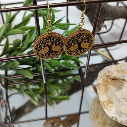 Gold Tree of Life Wooden Earrings