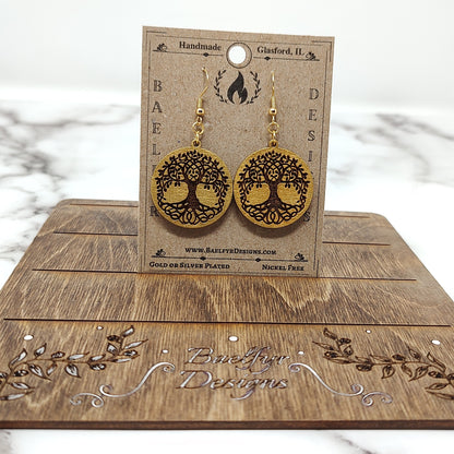 Gold Tree of Life Wooden Earrings