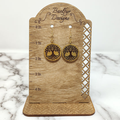 Gold Tree of Life Wooden Earrings
