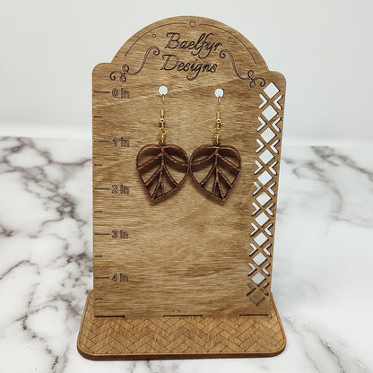 Heart shaped Leaf Wooden Earrings