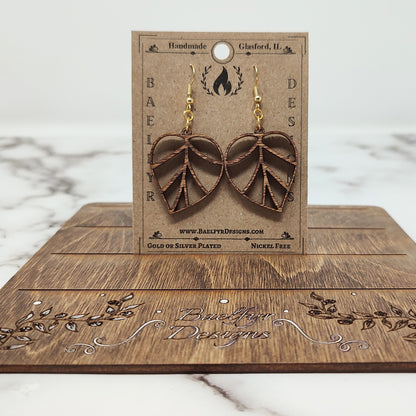Heart shaped Leaf Wooden Earrings