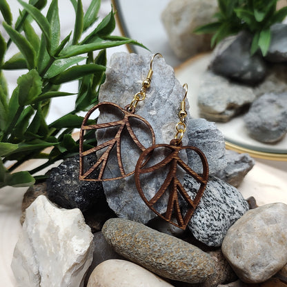 Heart shaped Leaf Wooden Earrings