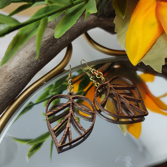 Heart shaped Leaf Wooden Earrings