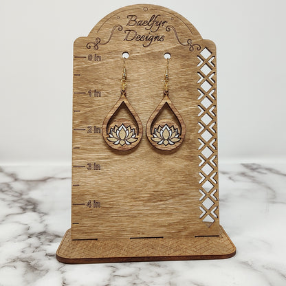 Gold and White Lotus Flower Wooden Earrings