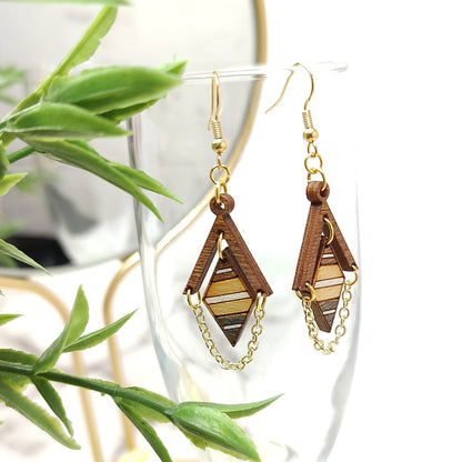 Geometric Diamond Dangle Wooden Earrings