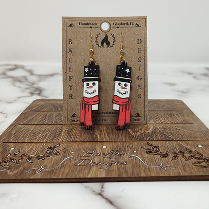 Rustic Snowman Wooden Earrings