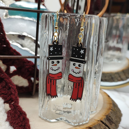 Rustic Snowman Wooden Earrings