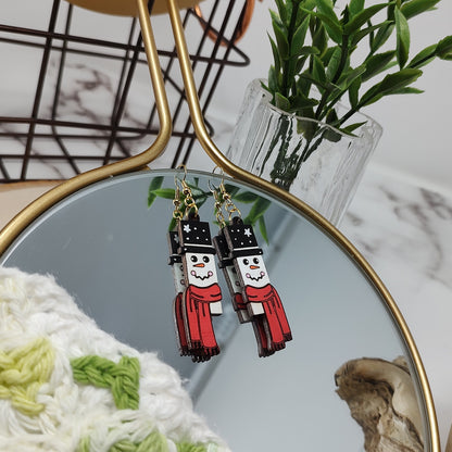 Rustic Snowman Wooden Earrings